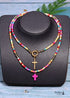 Boho Necklace, Seed Bead Layered Choker, Double Cross